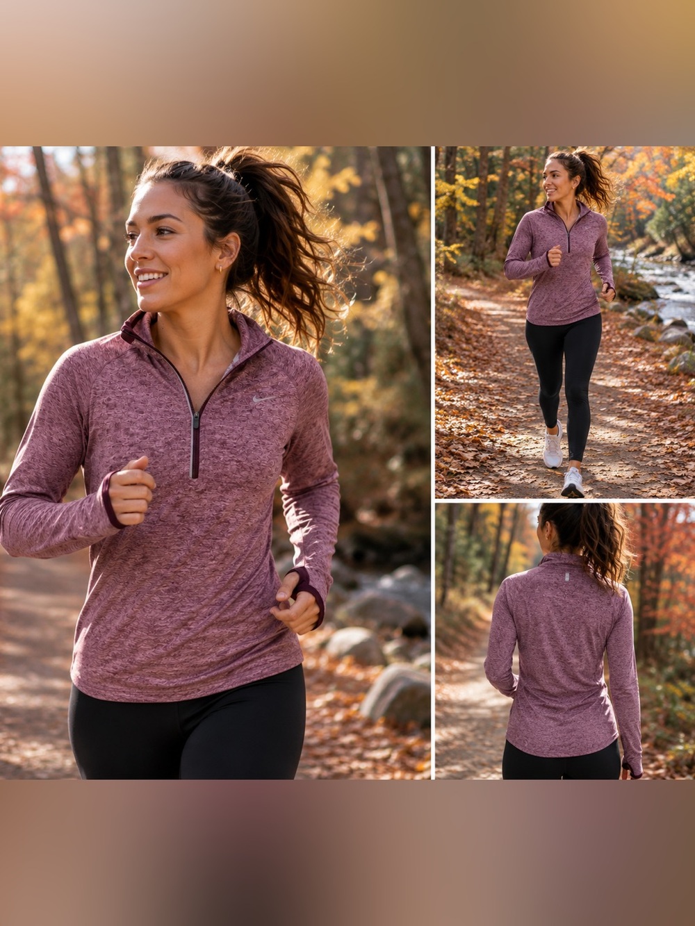 Nike Element Dri-FIT Half Zip Running Top Plum Size Small